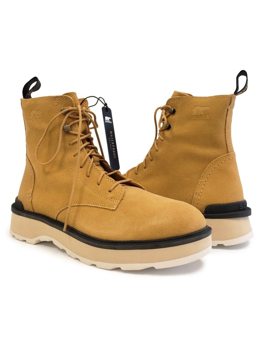 Sorel Women's Hi-Line Lace Up Waterproof Suede Combat Boots Geo Yellow Size 8.5 - Picture 1 of 5